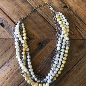 Pale yellow, white, silver handmade necklace.